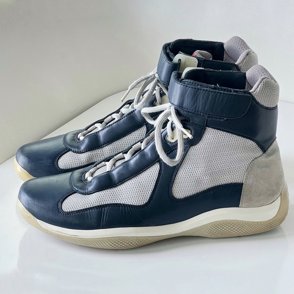 PRADA America’s Cup High-Top Sneakers Blue and Silver Men's Size 12 - Picture 1 of 16